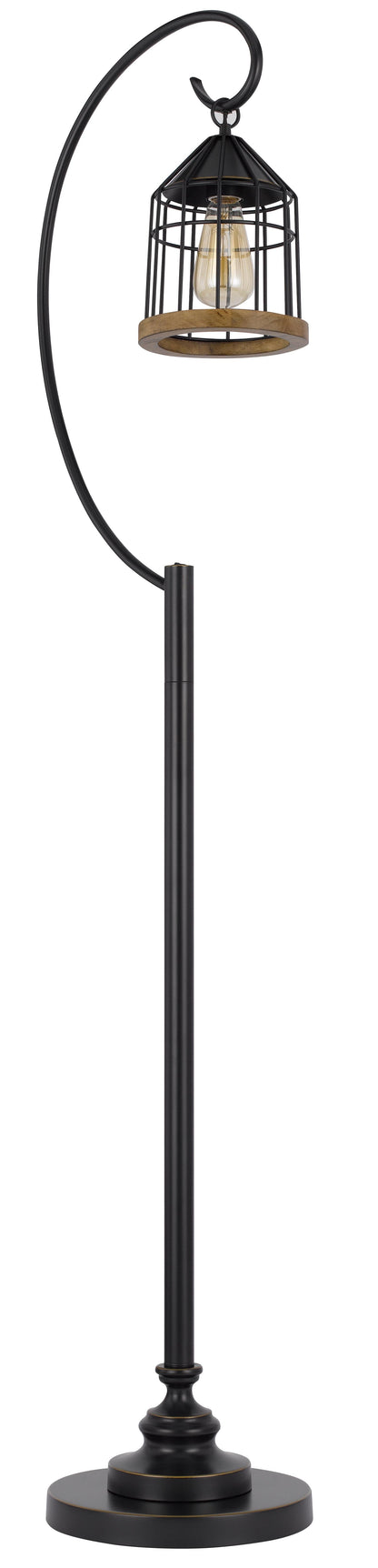 60W Valparaiso Downbridge Metal Floor Lamp With Lantern Style Metal And Pine Wood Shade