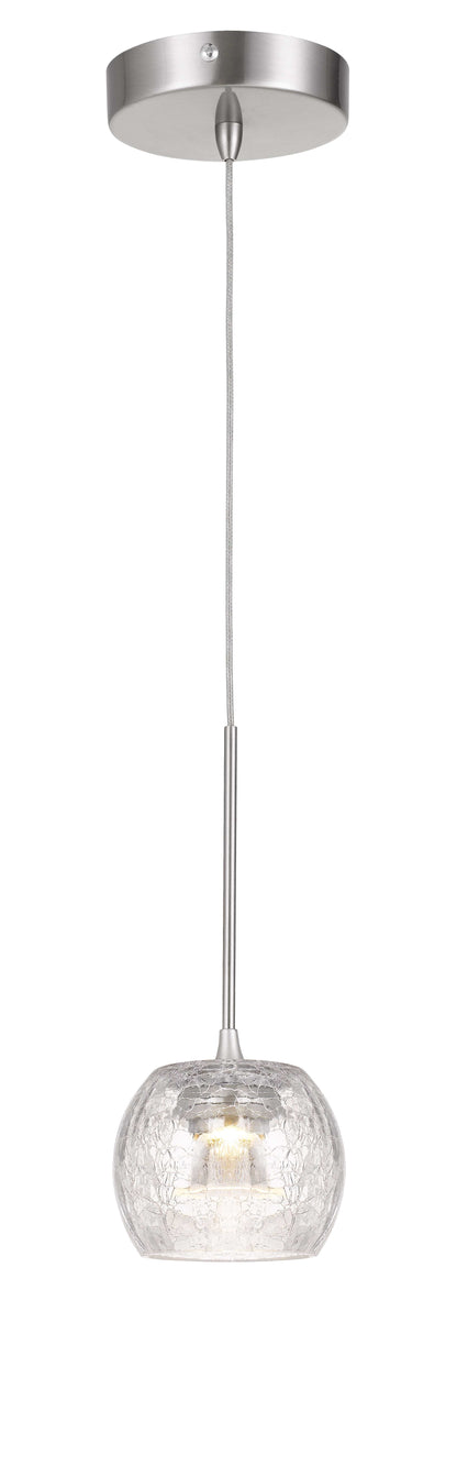 Ithaca Dimmable LED Glass Mini Pendant With Clear Crackle Glass