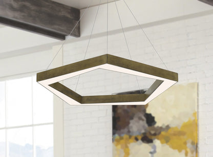 Metz Dimmable Integrated Led Polygon Pine Wood Pendant Fixture. 38W, 3000 Lumen, 3000K
