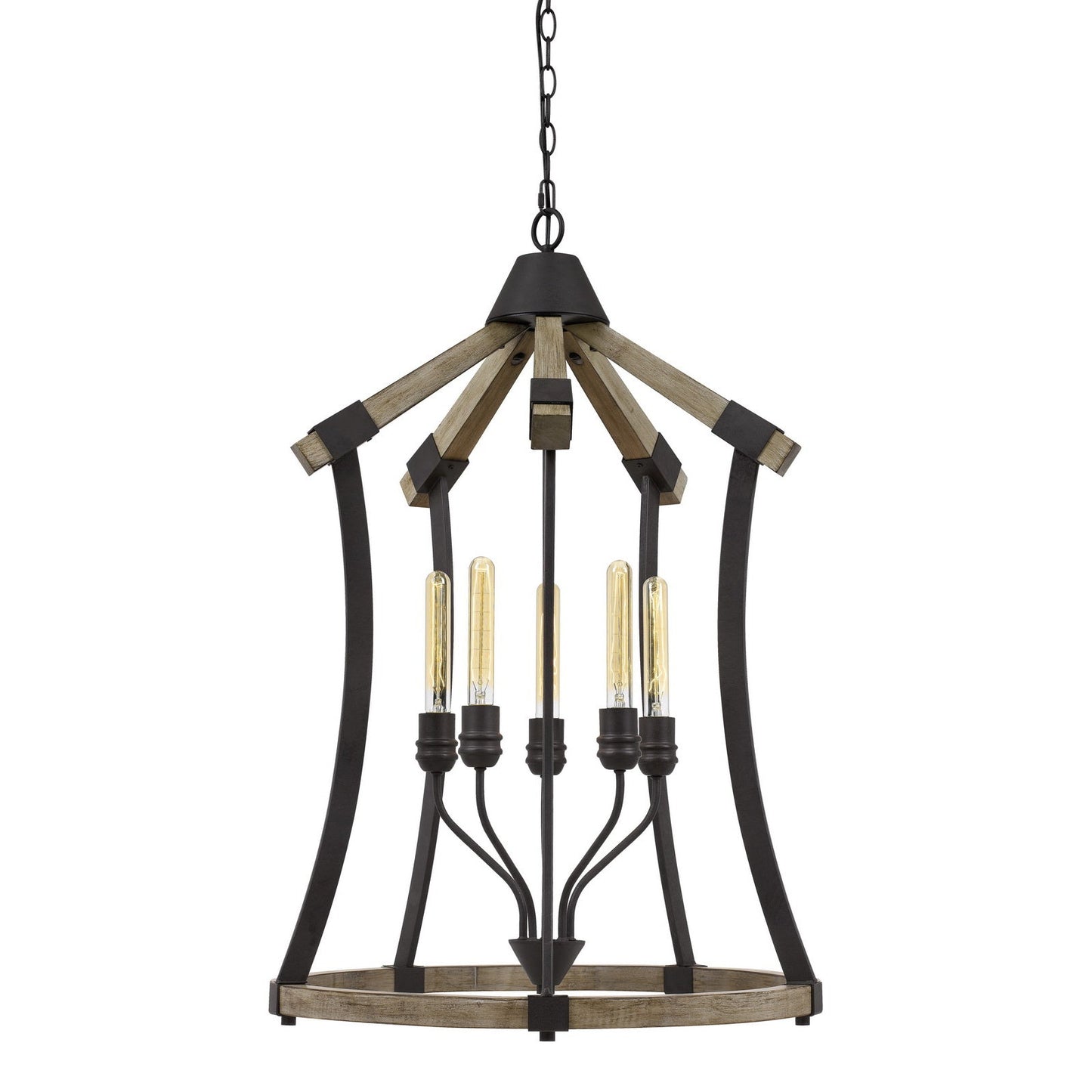 Dali 60W X 5 Metal/Pine Wood Chandelier  (Edison Bulbs Not Included)