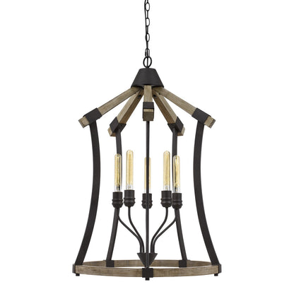 Dali 60W X 5 Metal/Pine Wood Chandelier  (Edison Bulbs Not Included)