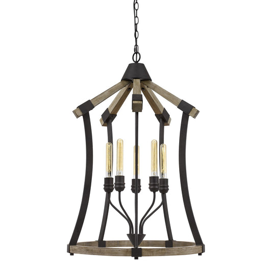 Dali 60W X 5 Metal/Pine Wood Chandelier  (Edison Bulbs Not Included)