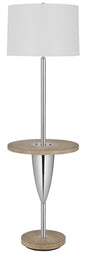 150W 3 Way Lockport Metal Floor Lamp With Rubber Wood Tray Table And Base And 1 Usb And 1 Type C Usb Charging Port