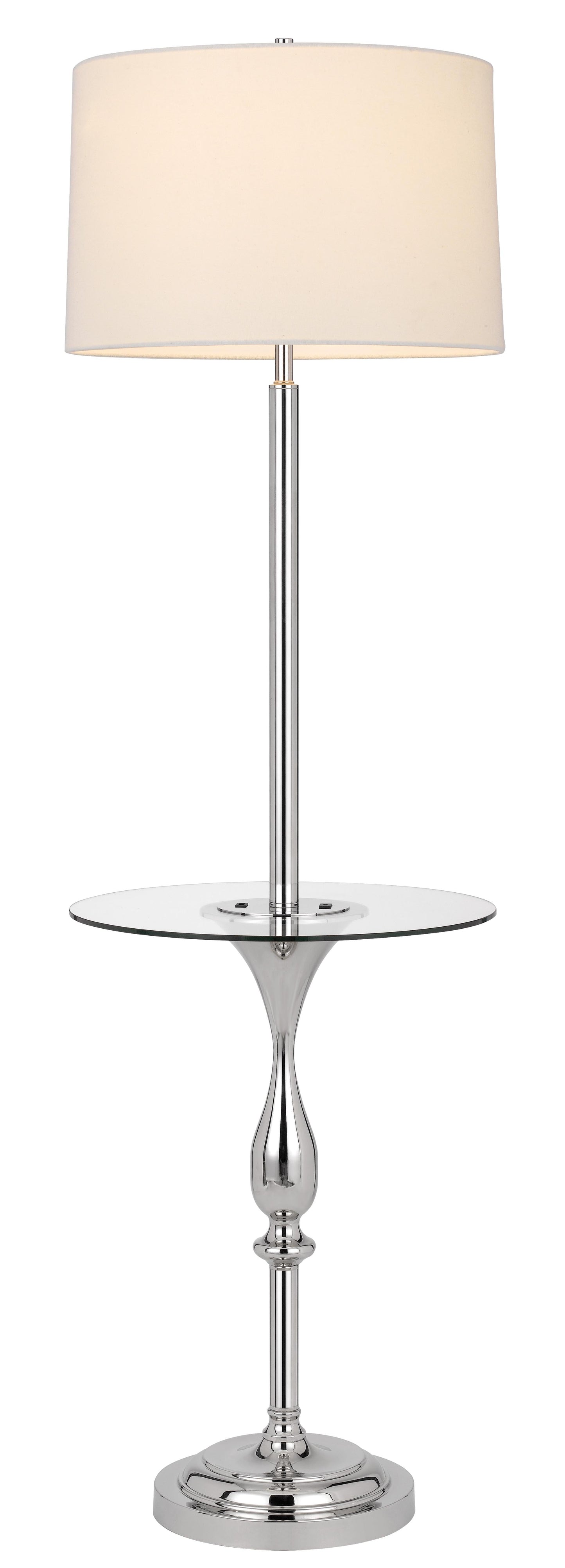 150W 3 Way Sturgis Metal Floor Lamp With Glass Tray Table And 1 Usb And 1 Type C Usb Charging Ports And Rubber Wood Base