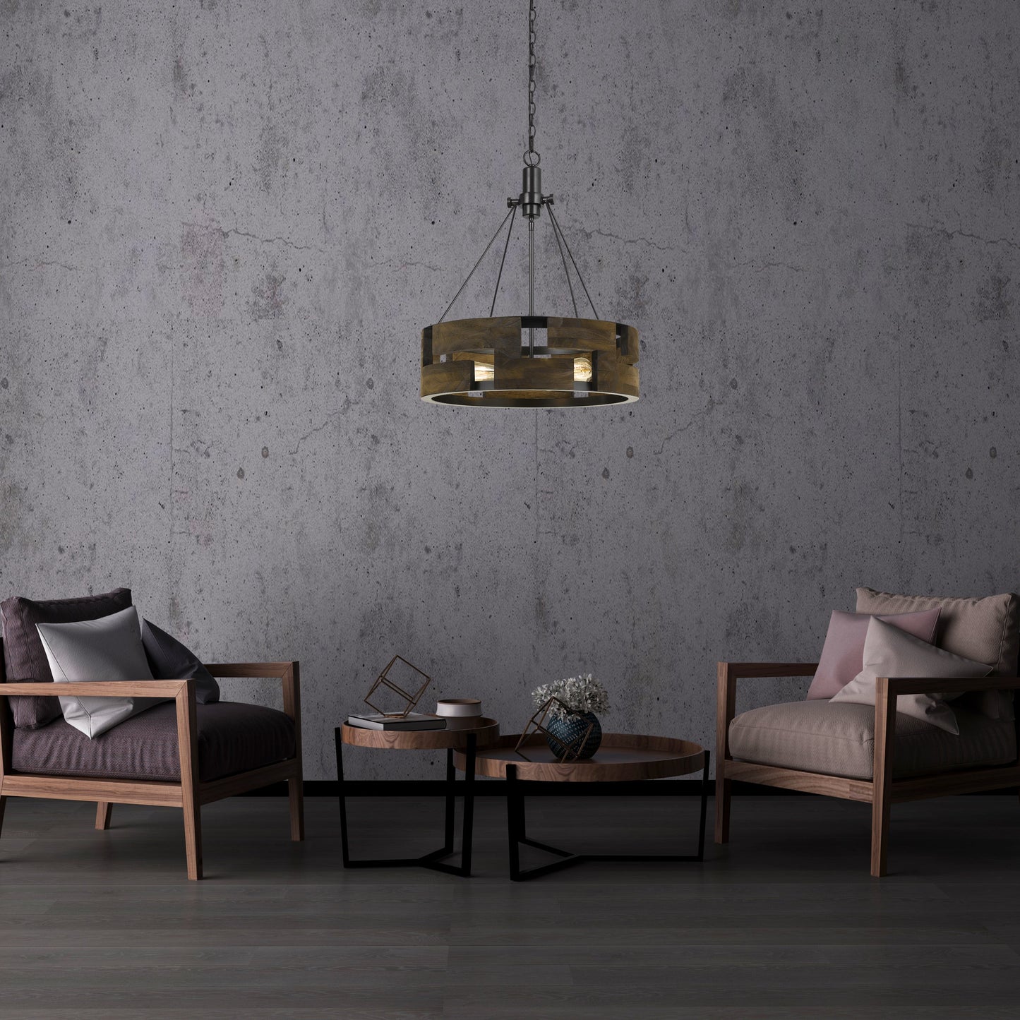 60W X 3 Bradford Metal And Wood Chandelier