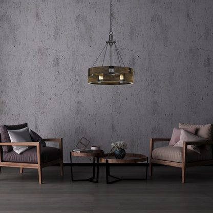 60W X 3 Bradford Metal And Wood Chandelier