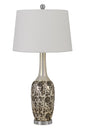 150W Paxton Ceramic Table Lamp With Leaf Design And Taper Drum Hardback Fabric Shade (Priced And Sold As Pairs)