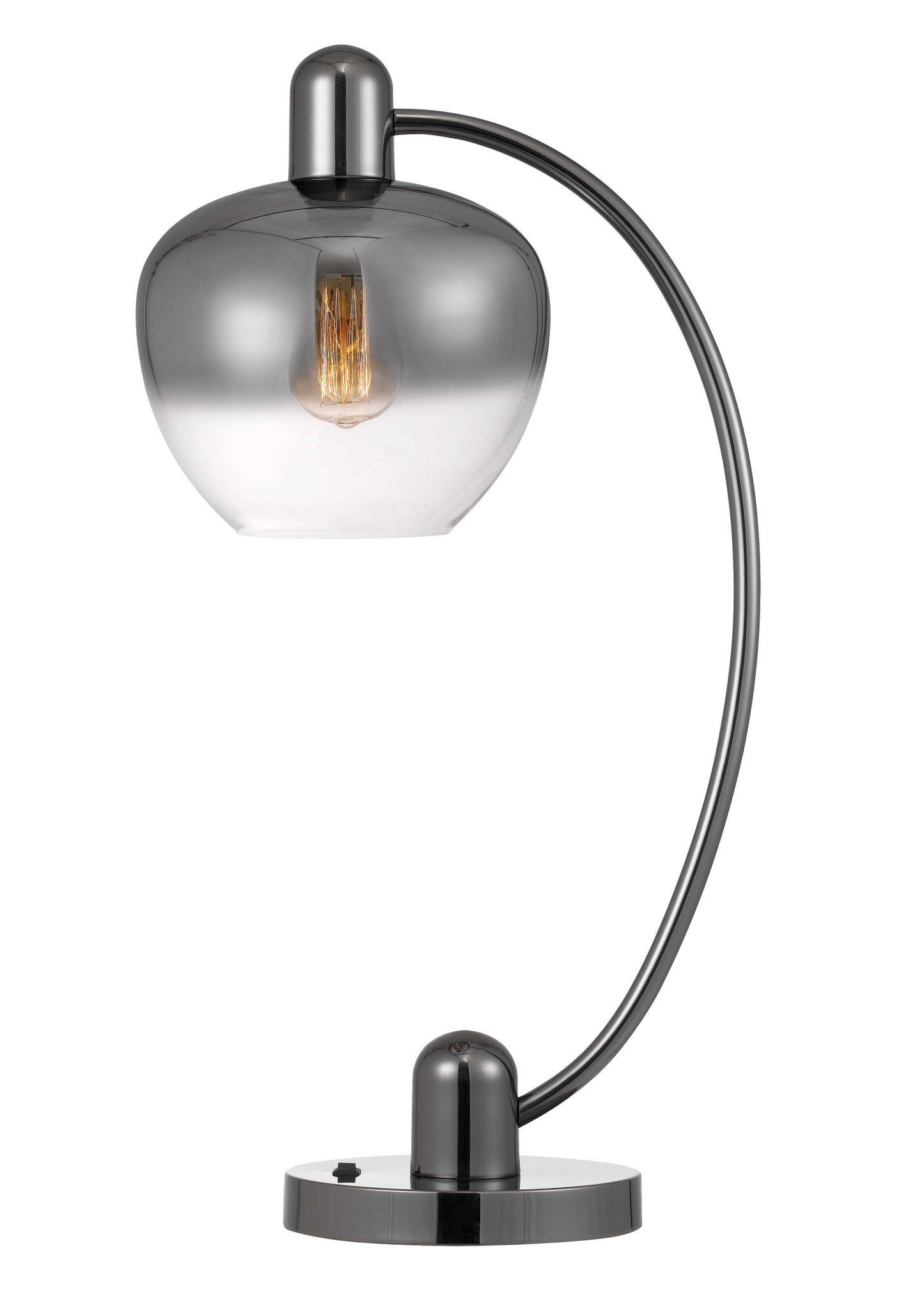 40W Brookline Metal Arc Table Lamp With Electoral Plated Smoked Glass Shade And On Off Rocker Switch