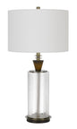 150W 3 Way Sherwood Glass Table Lamp With Wood Font And Hardback Fabric Drum Shade
