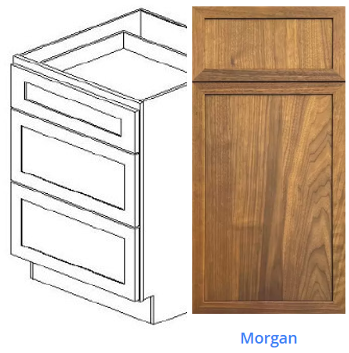 Custom Frameless Cabinet 36 in. 3-drawer base cabinet
