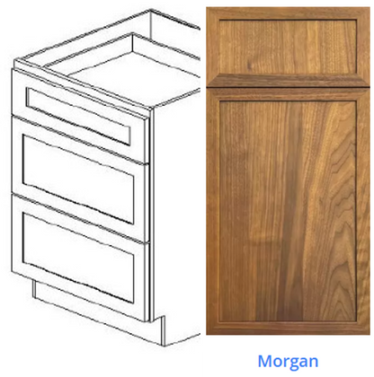 Custom Frameless Cabinet 36 in. 3-drawer base cabinet