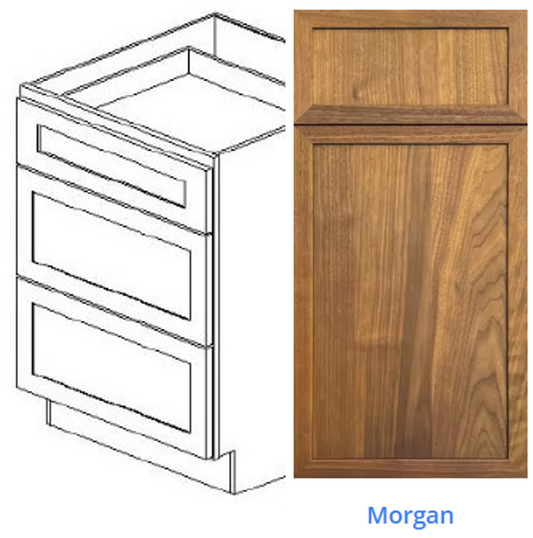 Custom Frameless Cabinet 36 in. 3-drawer base cabinet