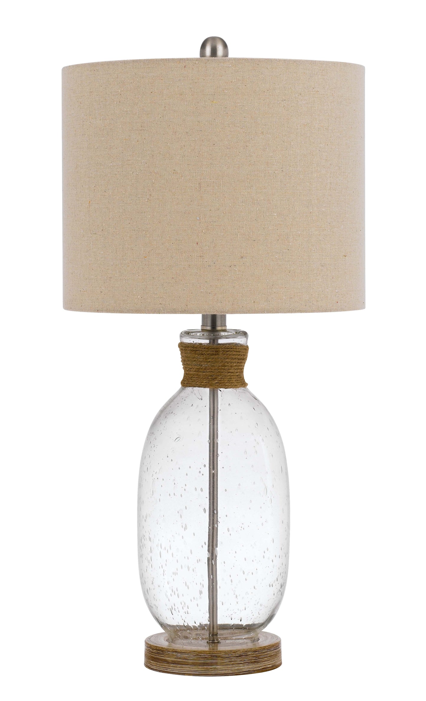 150W 3 Way Seymour Bubbled Glass Table Lamp With Resin Base And Hardback Drum Linen Shade