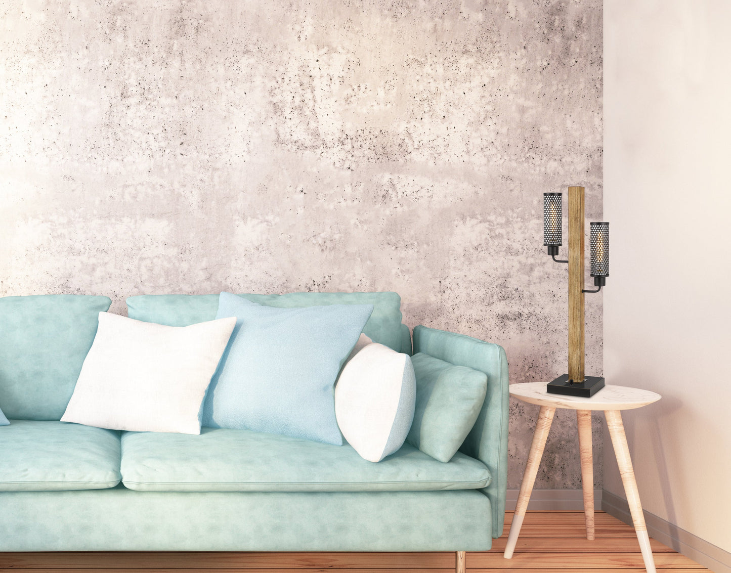 60W X 2 Lenox Lantern Style Rubber Wood / Metal Table Lamp With Mesh Metal Shades