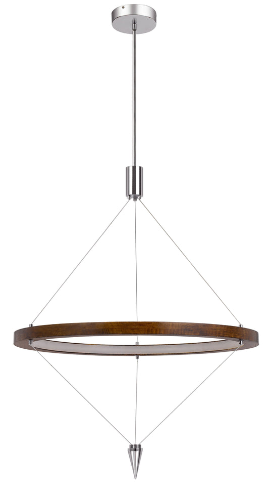 Viterbo Integrated Dimmable Led Pine Wood Pendant Fixture With Suspended Steel Braided Wire. 24W, 1920 Lumen, 3000K