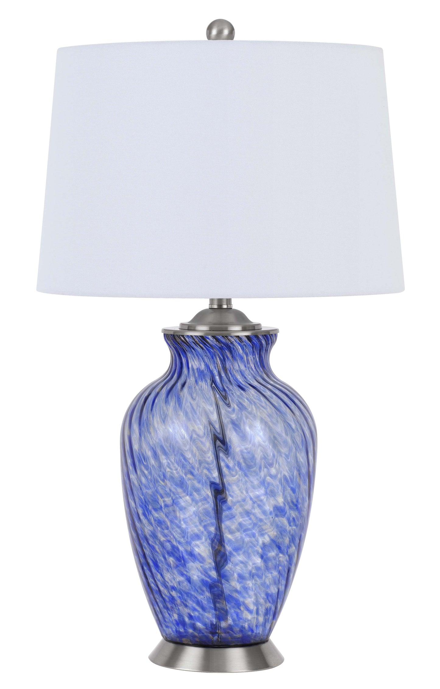 150W 3 Way Ashland Glass Table Lamp With Hardback Taper Drum Fabric Shade