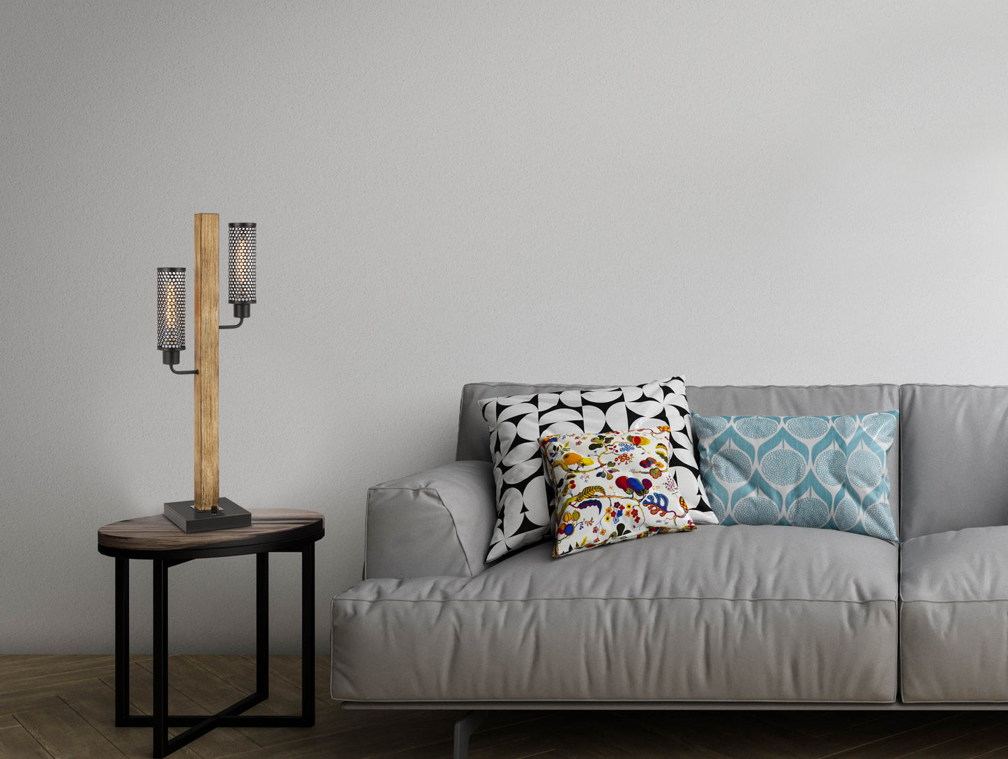 60W X 2 Lenox Lantern Style Rubber Wood / Metal Table Lamp With Mesh Metal Shades