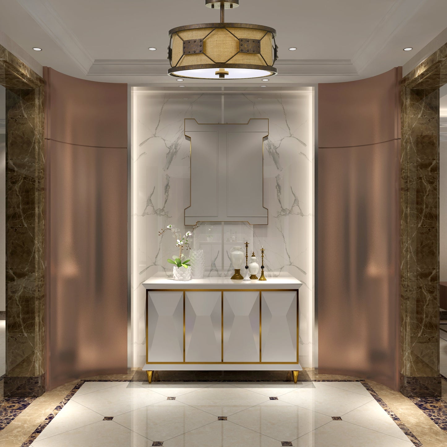 60W X 3 Ragusa Metal 2 In 1 Pendant/Semi Flush Mount Fixture With Burlap Shade