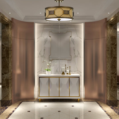 60W X 3 Ragusa Metal 2 In 1 Pendant/Semi Flush Mount Fixture With Burlap Shade