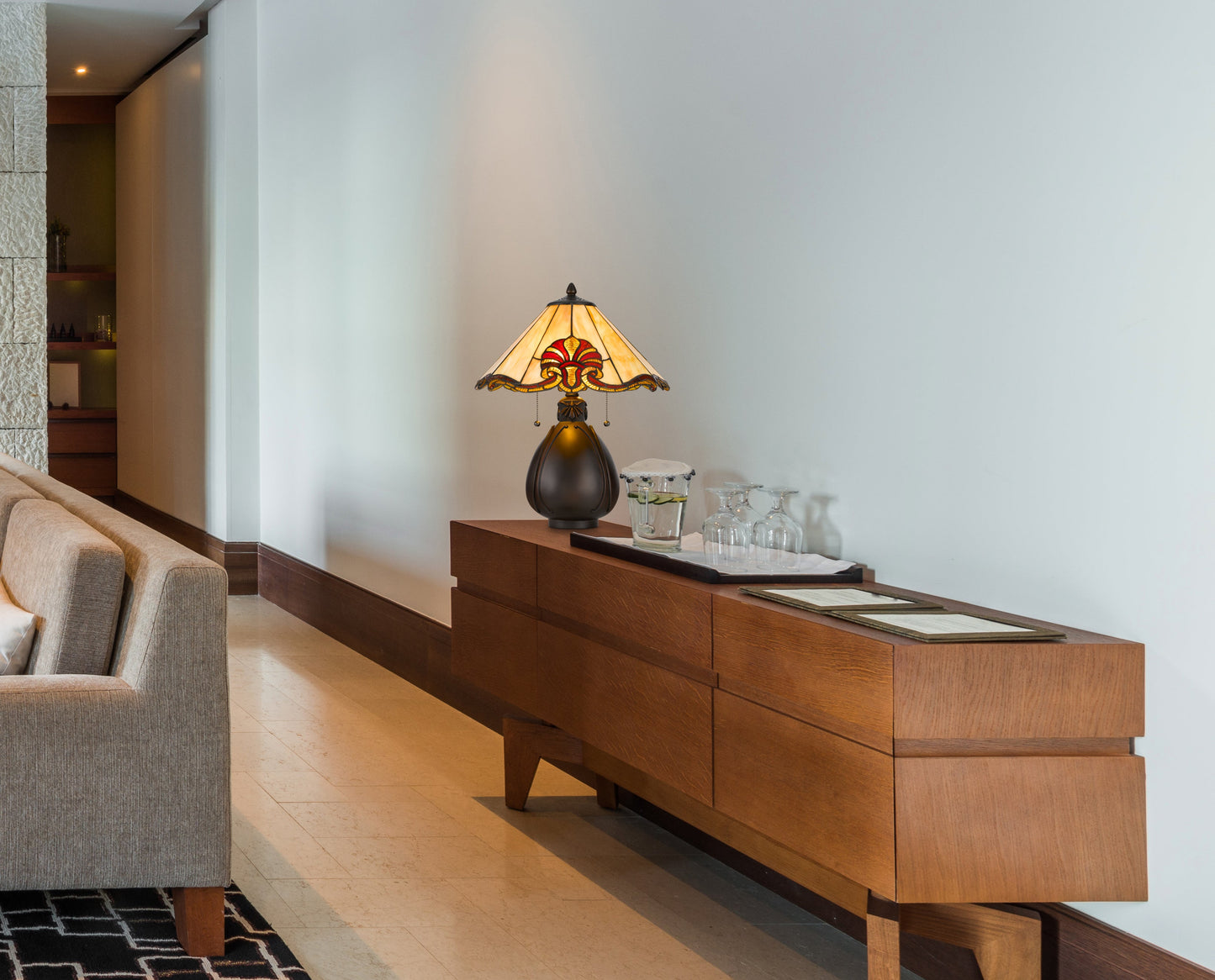 60W X 2 Tiffany Table Lamp With Pull Chain Switch With Resin Lamp Body