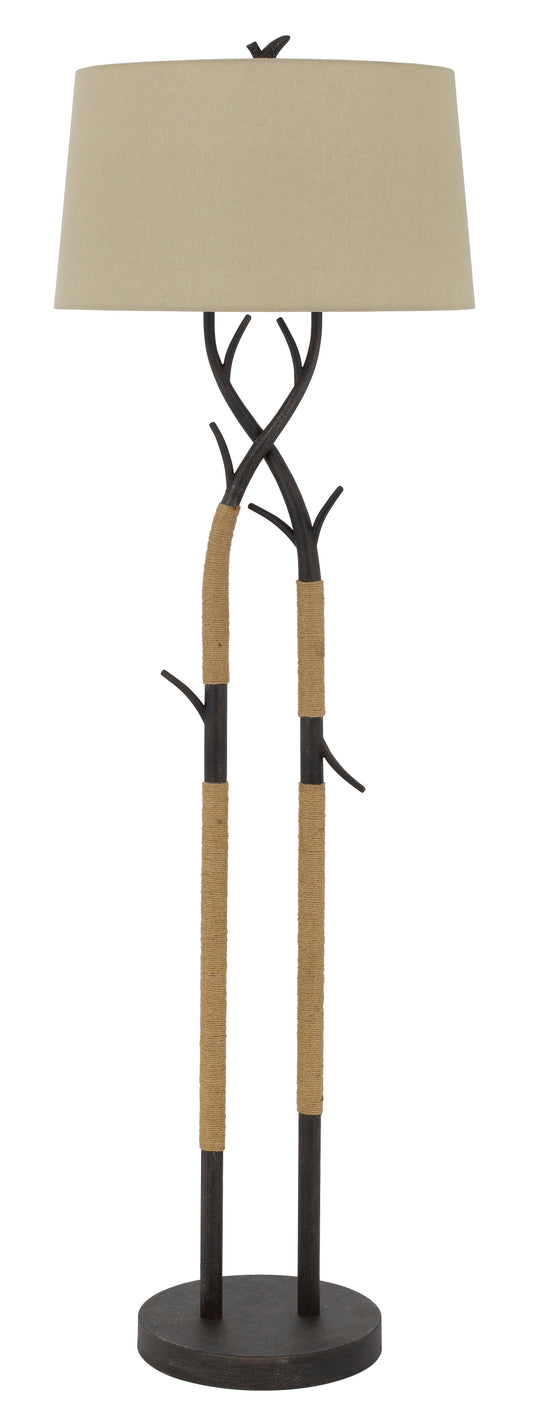 Pecos Metal Tree Branch Floor Lamp With Wrapped Ropes , Linen Shade