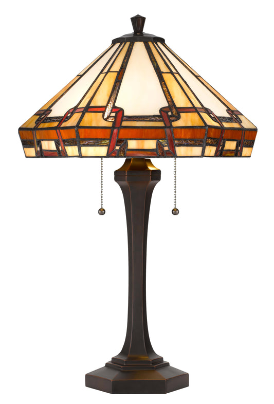 60W X 2 Tiffany Table Lamp With Pull Chain Switch With Resin Lamp Body