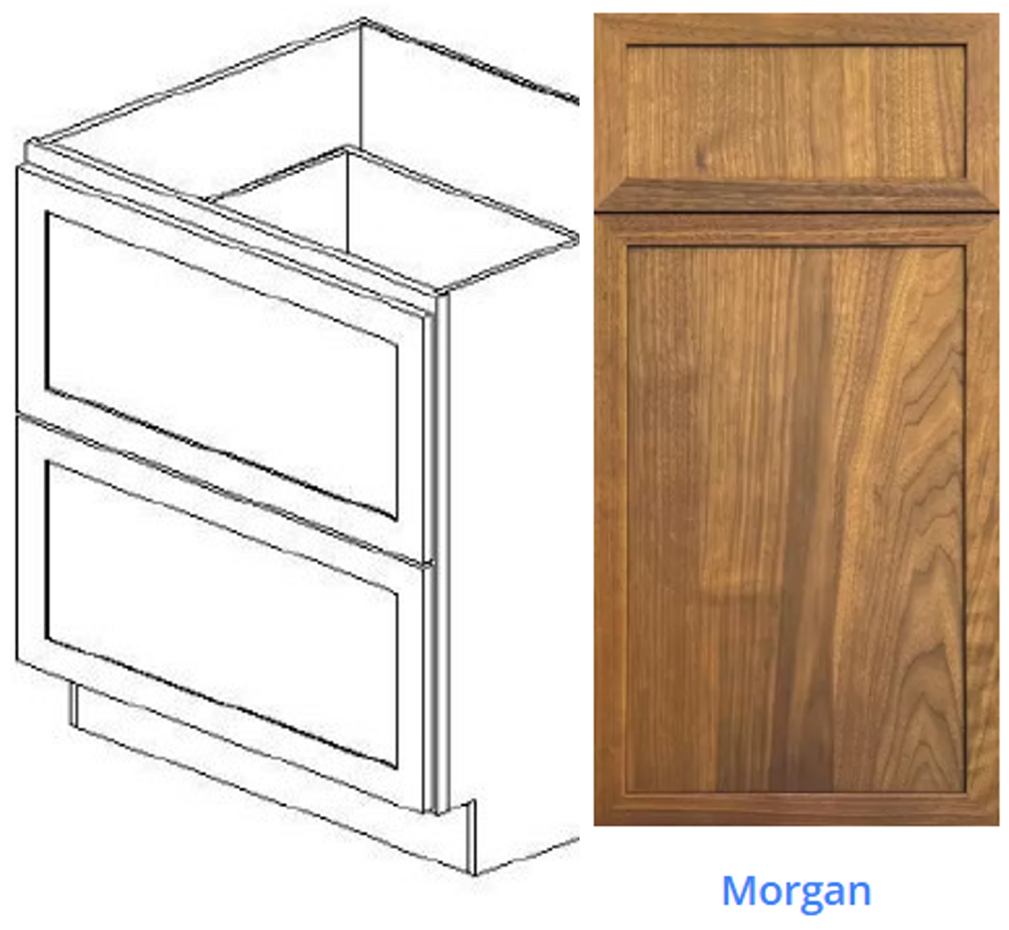 Custom Frameless Cabinet 36 in. 2-drawer base cabinet