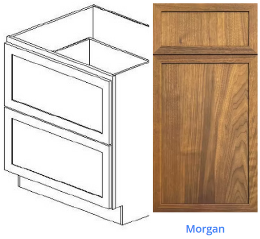 Custom Frameless Cabinet 36 in. 2-drawer base cabinet
