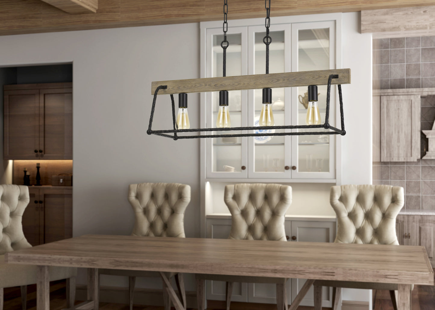 Lockport Hang Forged  Metal/Wood Island Chandelier (Edison Bulbs Not Included)