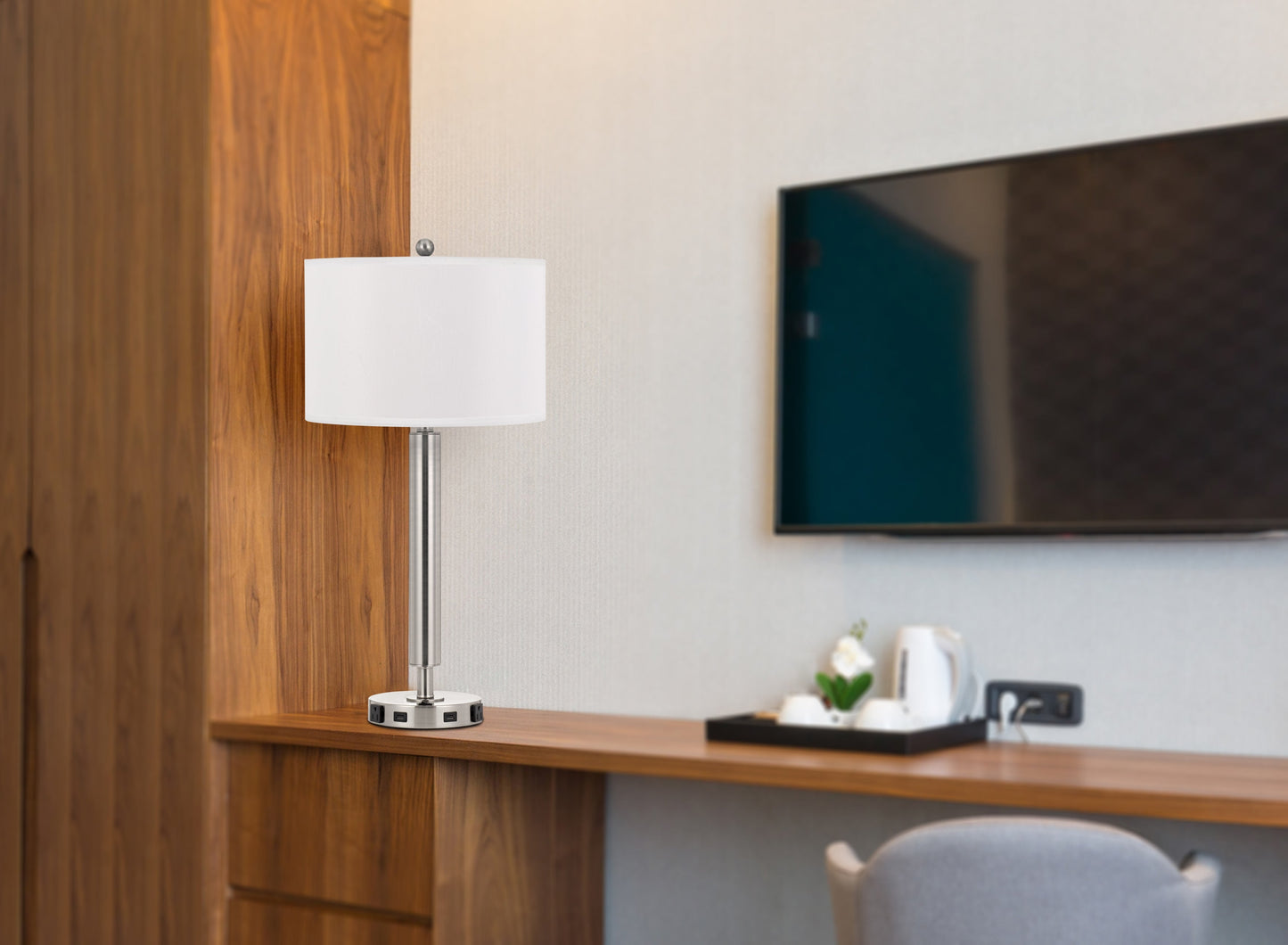 Metal Night Stand Lamp With USB And Power Outlets