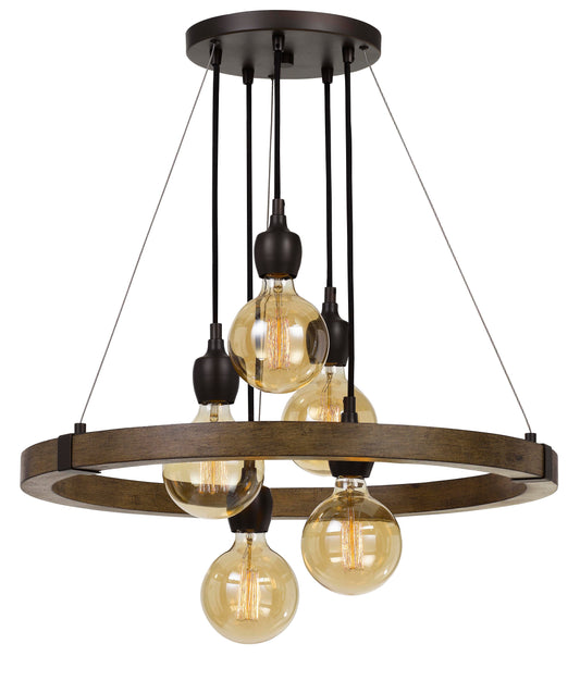 60W X 5 Martos Metal/Wood Chandelier. (Edison Bulbs Included)