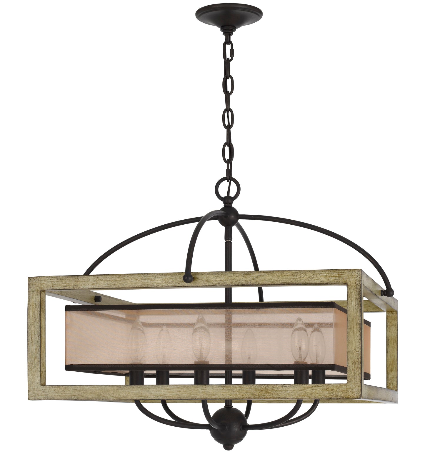 Palencia Rubber Wood Square Chandelier With Organza Shade