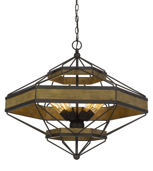 Alicante 60W X 6 Pine Wood/Metal Chandelier  (Edison Bulbs Not Included)