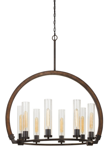 60W X 8 Sulmona Wood/Metal Chandelier With Glass Shade (Edison Bulbs Not Included)