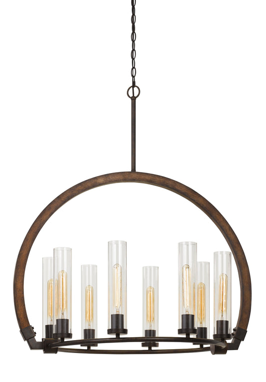 60W X 8 Sulmona Wood/Metal Chandelier With Glass Shade (Edison Bulbs Not Included)