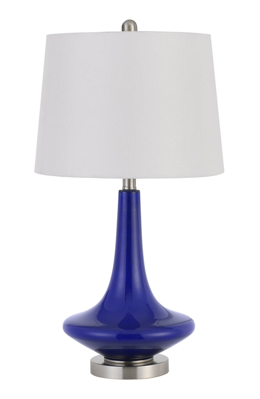 100W Kleve Glass Table Lamp With Taper Drum Hardback Linen Shade  (Priced And Sold As Pairs) Royal Blue