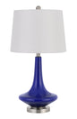 100W Kleve Glass Table Lamp With Taper Drum Hardback Linen Shade  (Priced And Sold As Pairs) Royal Blue
