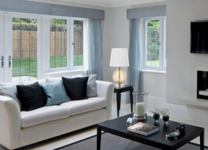 150W 3 Way Salisbury Glass Table Lamp With Hardback Fabric Shade