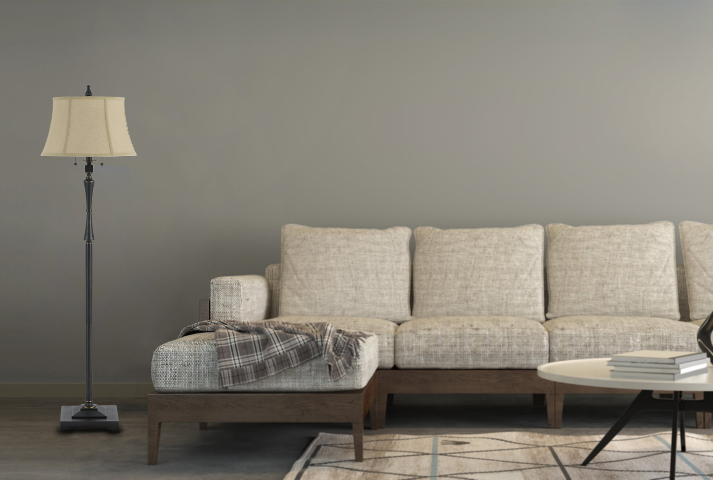 60W X 2 Madison Club Floor Lamp With Burlap Shade And Pull Chain Switch