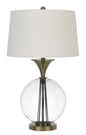 150W 3 Way Moxee Glass/Metal Table Lamp With Hardback Taper Drum Fabric Shade