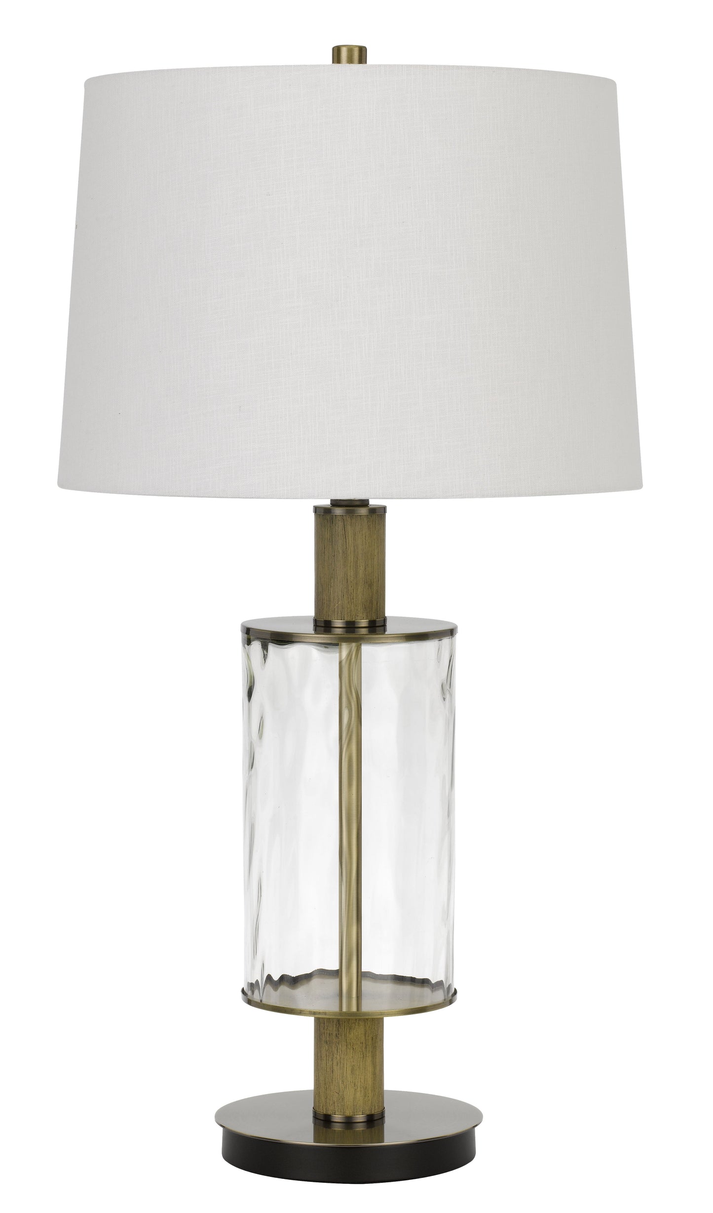 150W 3 Way Morrilton Glass Table Lamp With Wood Pole And Hardback Taper Drum Fabric Shade