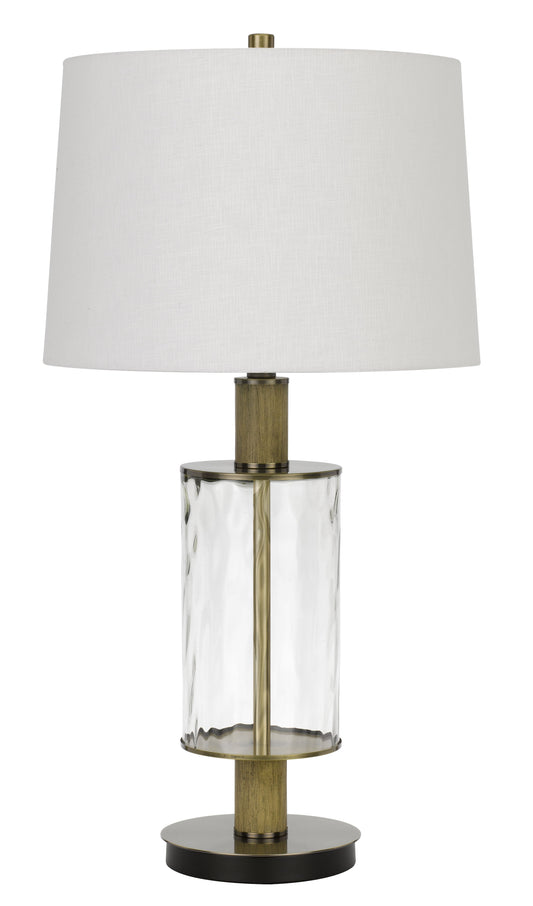 150W 3 Way Morrilton Glass Table Lamp With Wood Pole And Hardback Taper Drum Fabric Shade