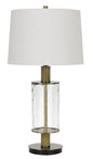 150W 3 Way Morrilton Glass Table Lamp With Wood Pole And Hardback Taper Drum Fabric Shade