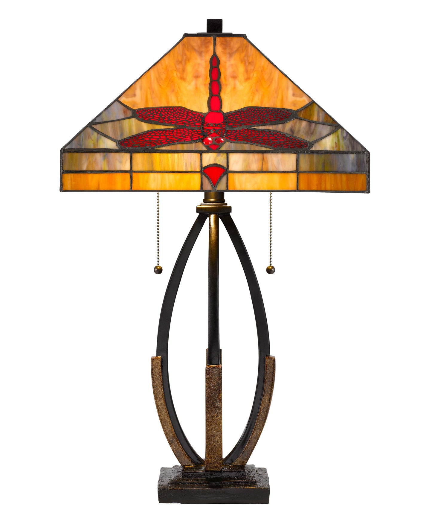 60W X 2 Tiffany Table Lamp With Pull Chain Switch And Metal And Resin Lamp Body