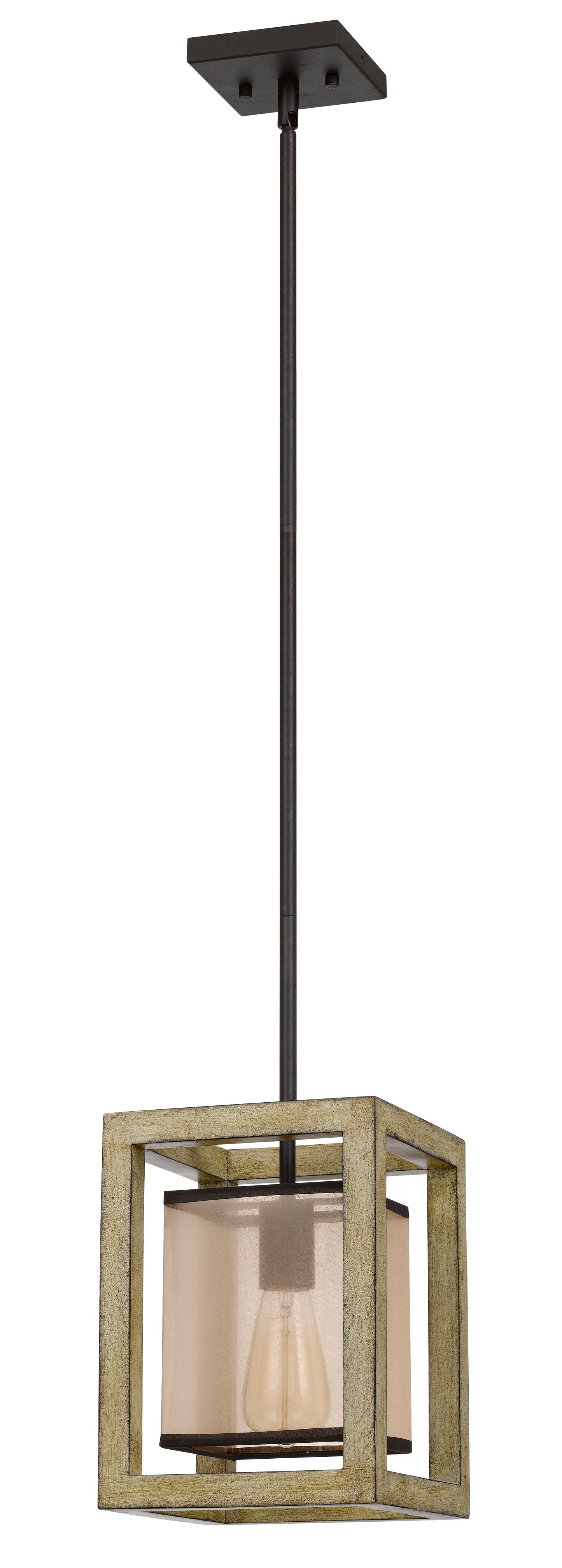 Palencia Rubber Wood Pendant With Organza Shade