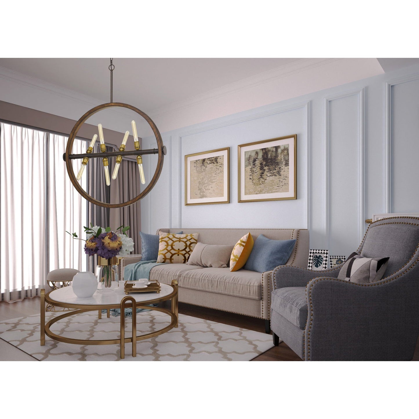 60W X 8 Teramo Wood/Metal Chandelier With Glass Shade (Edison Bulbs Not Included)