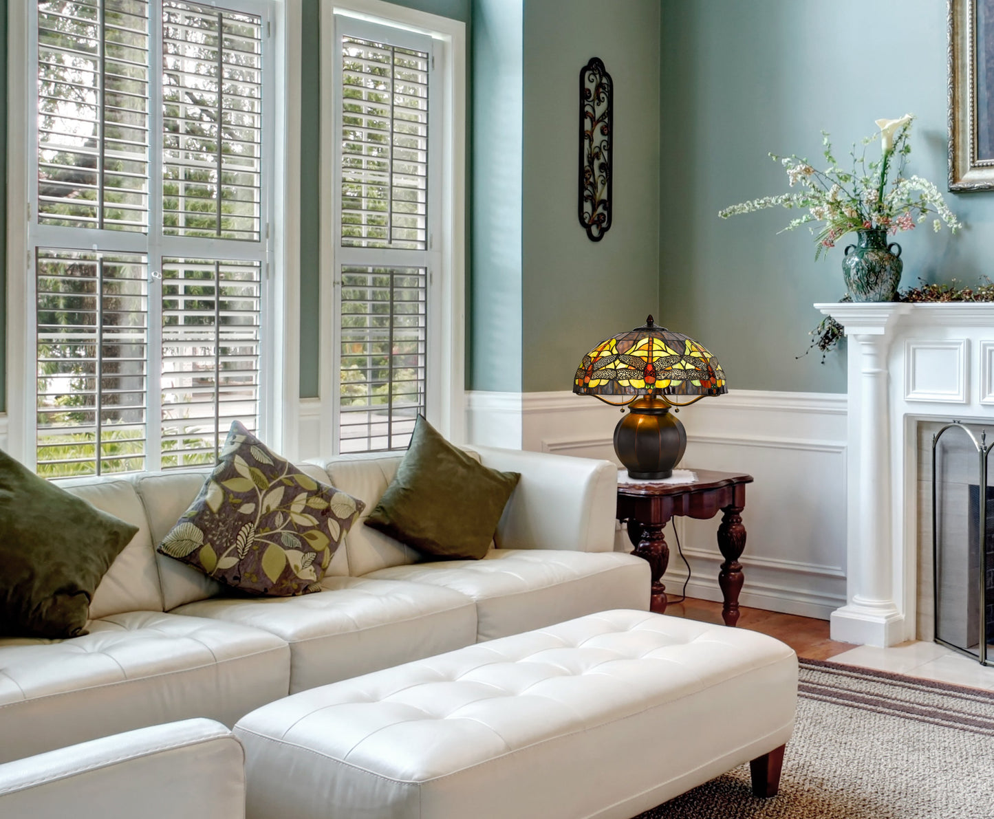 60W X 2 Tiffany Table Lamp With Pull Chain Switch With Metal Lamp Body