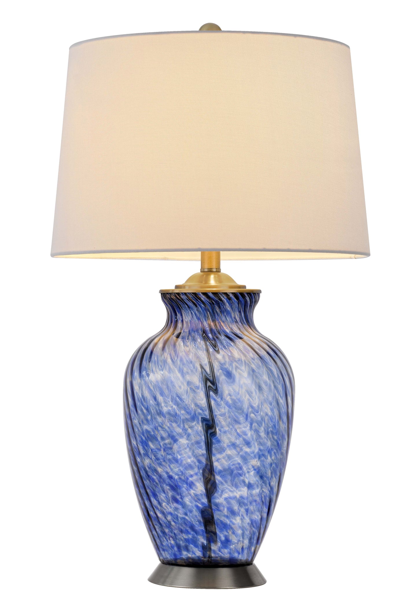 150W 3 Way Ashland Glass Table Lamp With Hardback Taper Drum Fabric Shade