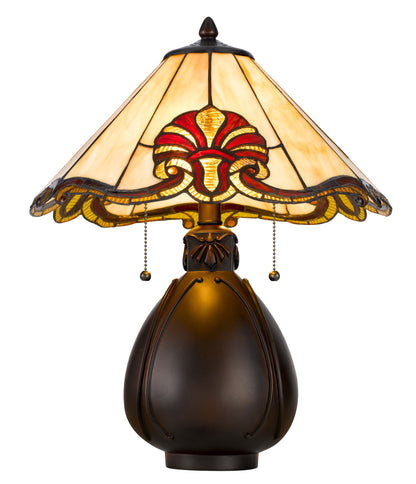 60W X 2 Tiffany Table Lamp With Pull Chain Switch With Resin Lamp Body