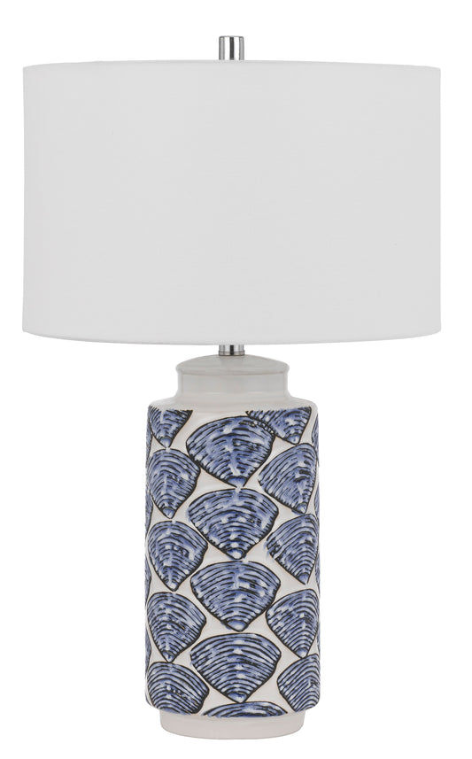 Cambiago Ceramic Table Lamp With Seashell Design And Linen Drum Shade